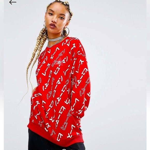 Adidas Originals x Pharrell Williams Power Red Graphic Print Sweatshirt Size XS - Picture 1 of 9